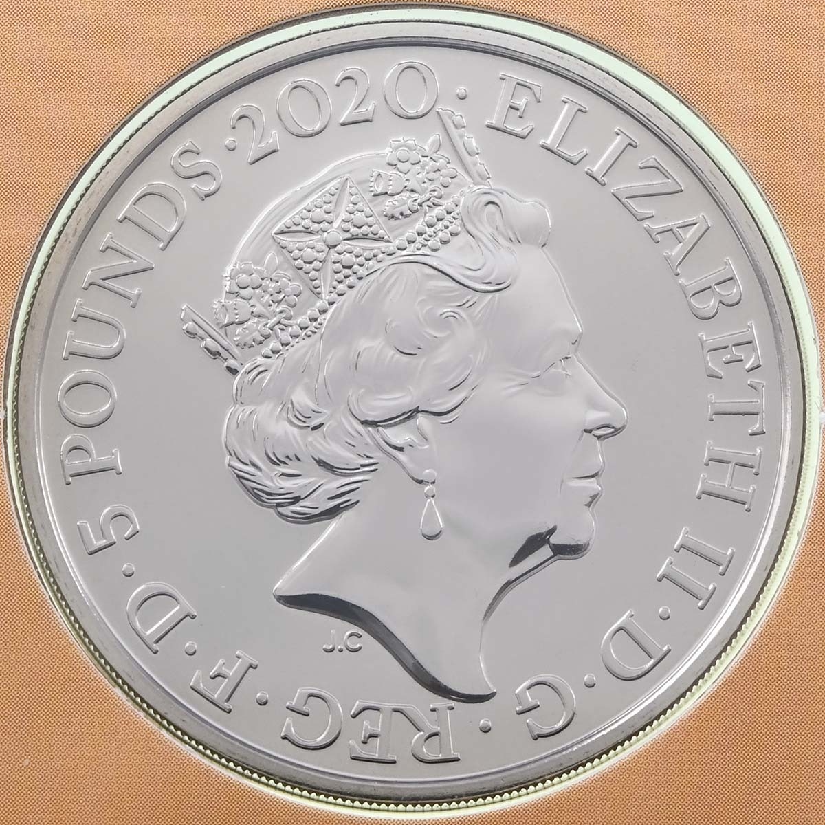UK20WWBU 2020 William Wordsworth 250th Anniversary Five Pound Crown Brilliant Uncirculated Coin In Folder Obverse