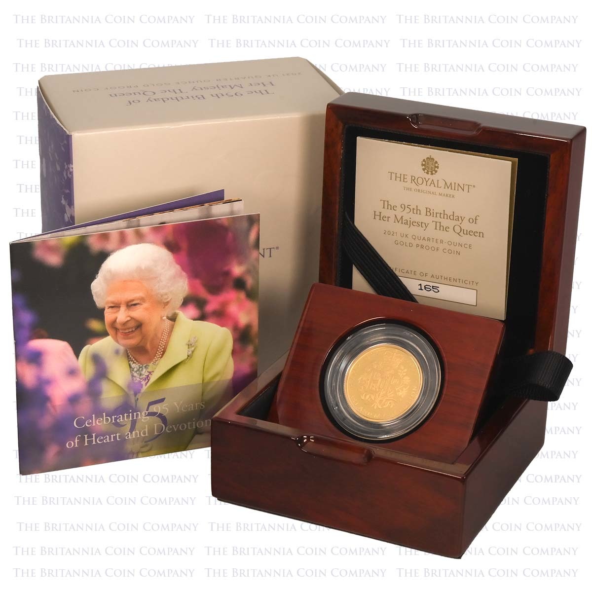 UK2195GP 2021 Queen's 95th Birthday Quarter Ounce Gold Proof Boxed