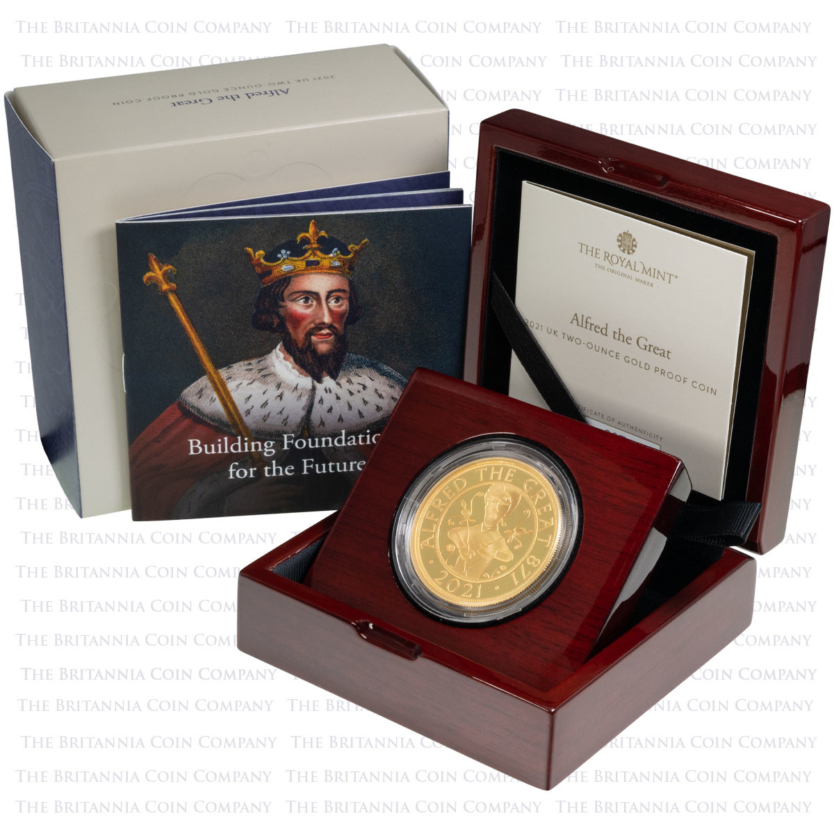 Uk21AG2O 2021 Alfred The Great Two Ounce Gold Proof Coin Boxed