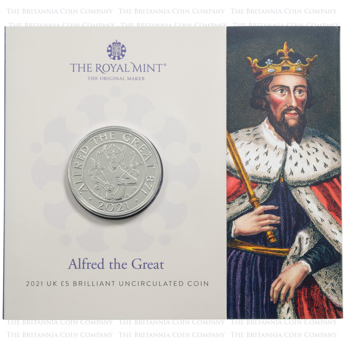 UK21AGBU 2021 Alfred The Great Five Pound Crown Brilliant Uncirculated Coin In Folder