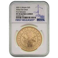 UK21AGGP 2021 Alfred The Great £5 Crown Gold Proof Coin NGC Graded PF 70 Ultra Cameo First Releases Thumbnail