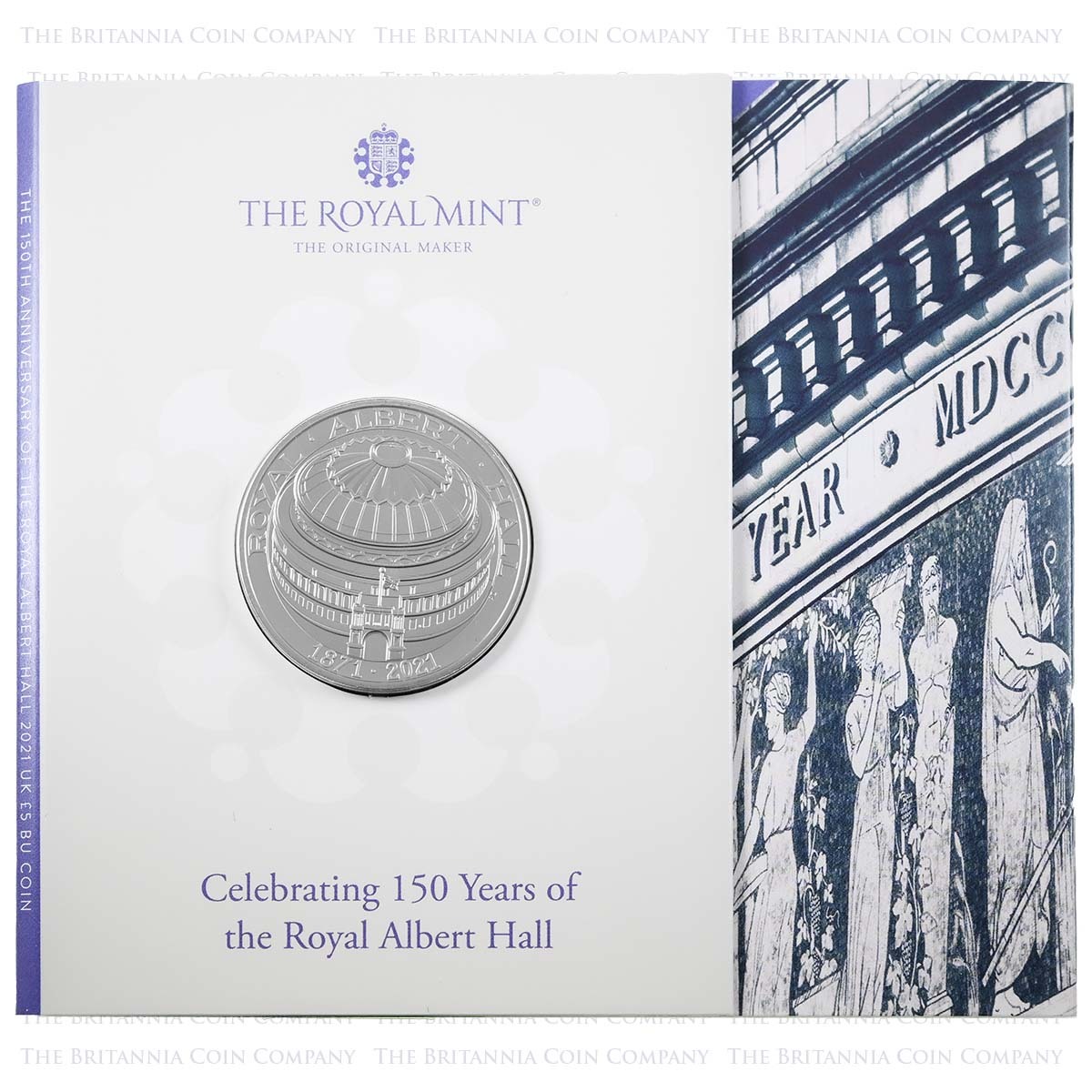 UK21AHBU 2021 Royal Albert Hall 150th Anniversary Five Pound Crown Brilliant Uncirculated Coin In Folder