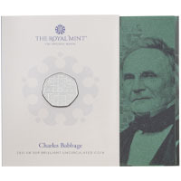 UK21CBBU 2021 Innovation In Science Charles Babbage Computing Fifty Pence Brilliant Uncirculated Coin In Folder Thumbnail