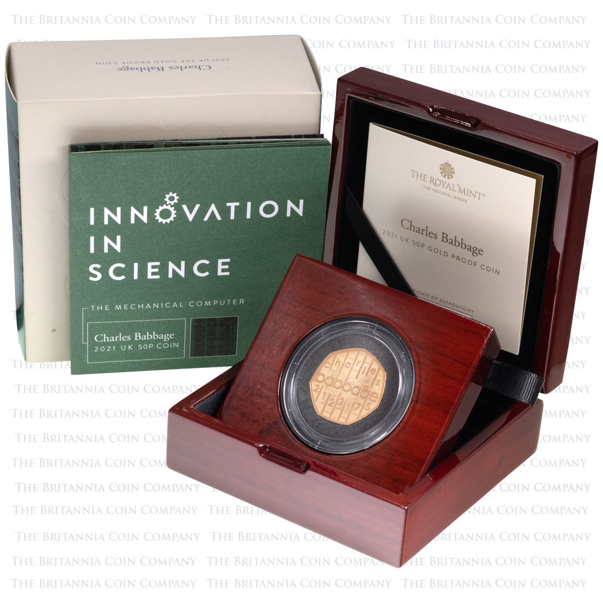 UK21CBGP 2021 Innovation In Science Charles Babbage Computing Fifty Pence Gold Proof Coin Boxed