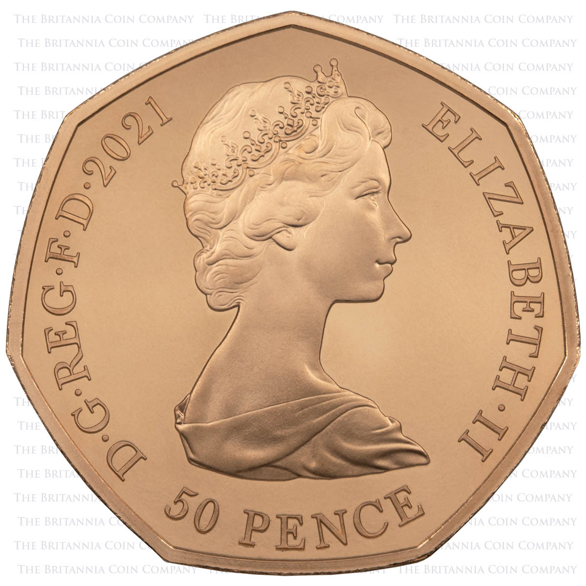 2021 Decimal Day Arnold Machin Fifty Pence Gold Proof Coin Obverse