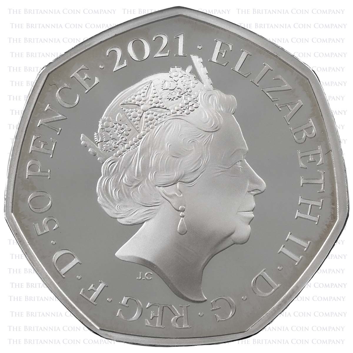 UK21DDSP 2021 Decimal Day 50th Anniversary 50p Silver Proof Obverse