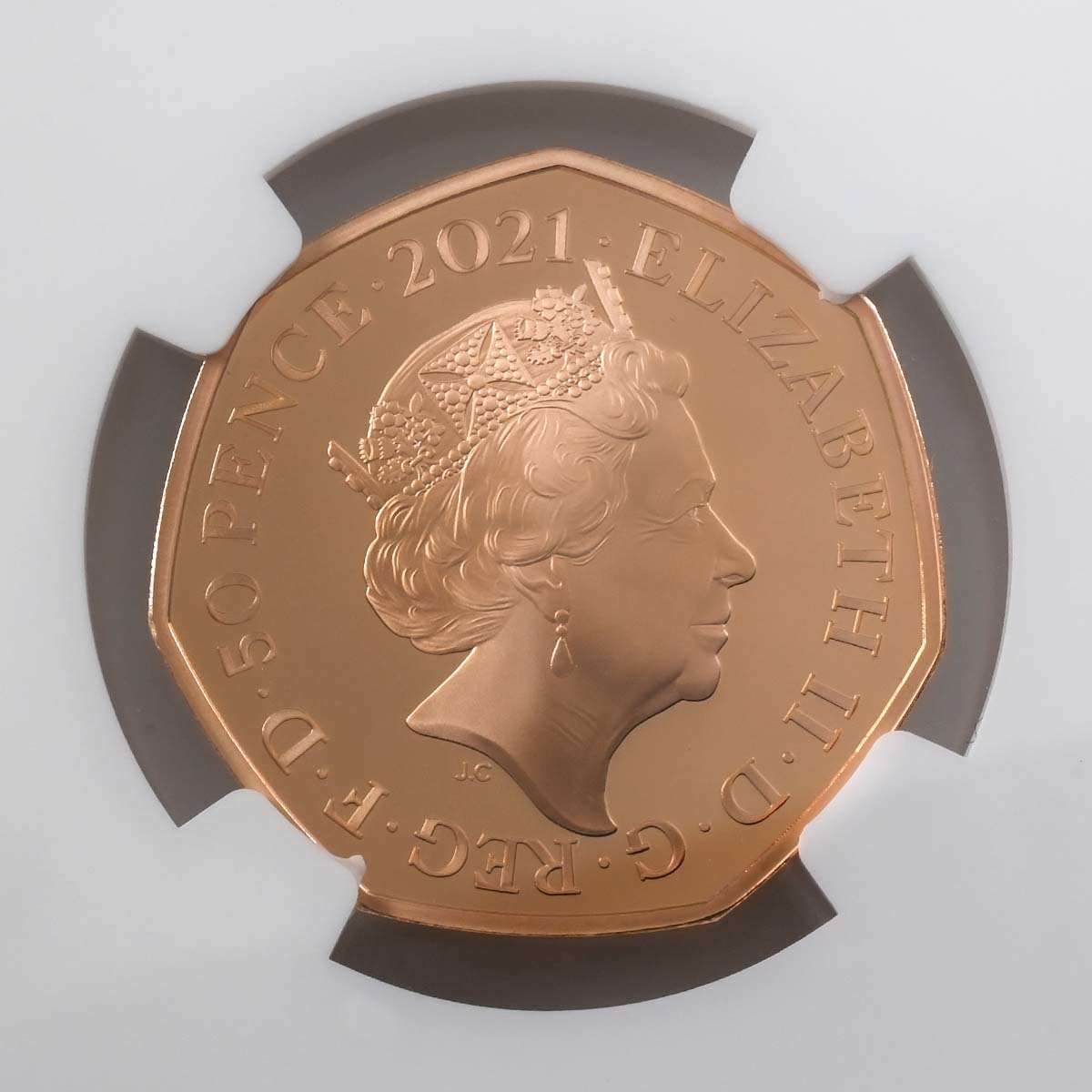 2021 Decimal Day 50p Gold Proof PF 70 Strike of the Day Obverse