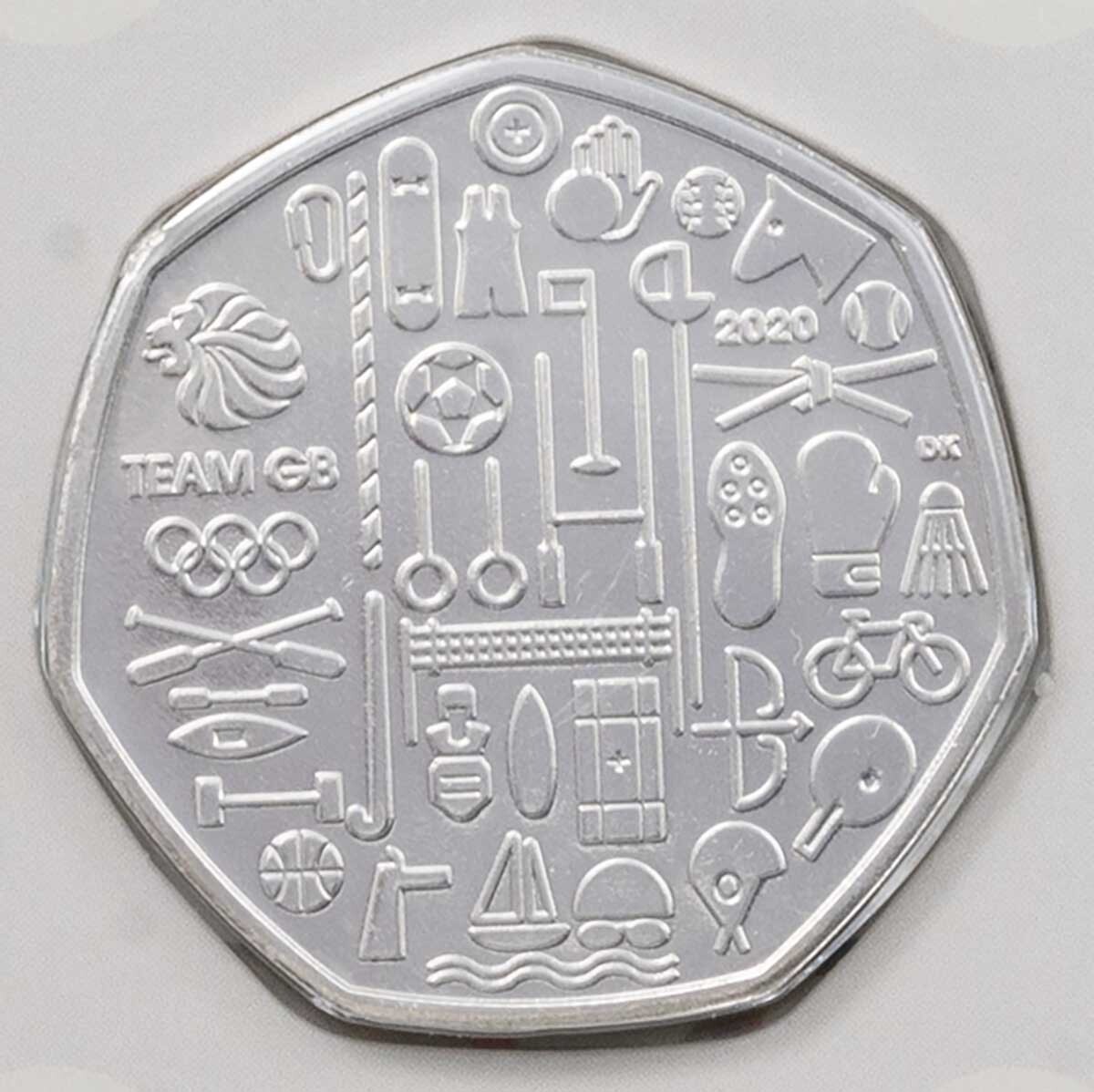 Reverse of the UK21GBBU 2021 Team GB Tokyo Olympics Fifty Pence Brilliant Uncirculated Coin