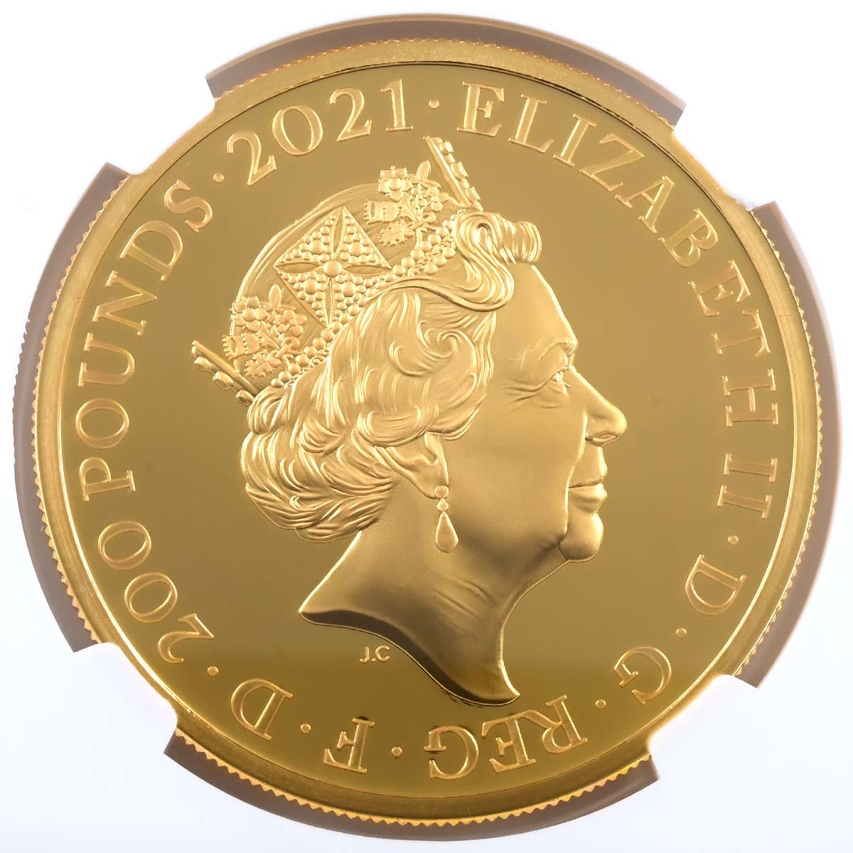 UK21GOG2 2022 Gothic Portrait 2 Ounce Gold Proof NGC PF 70 Obverse