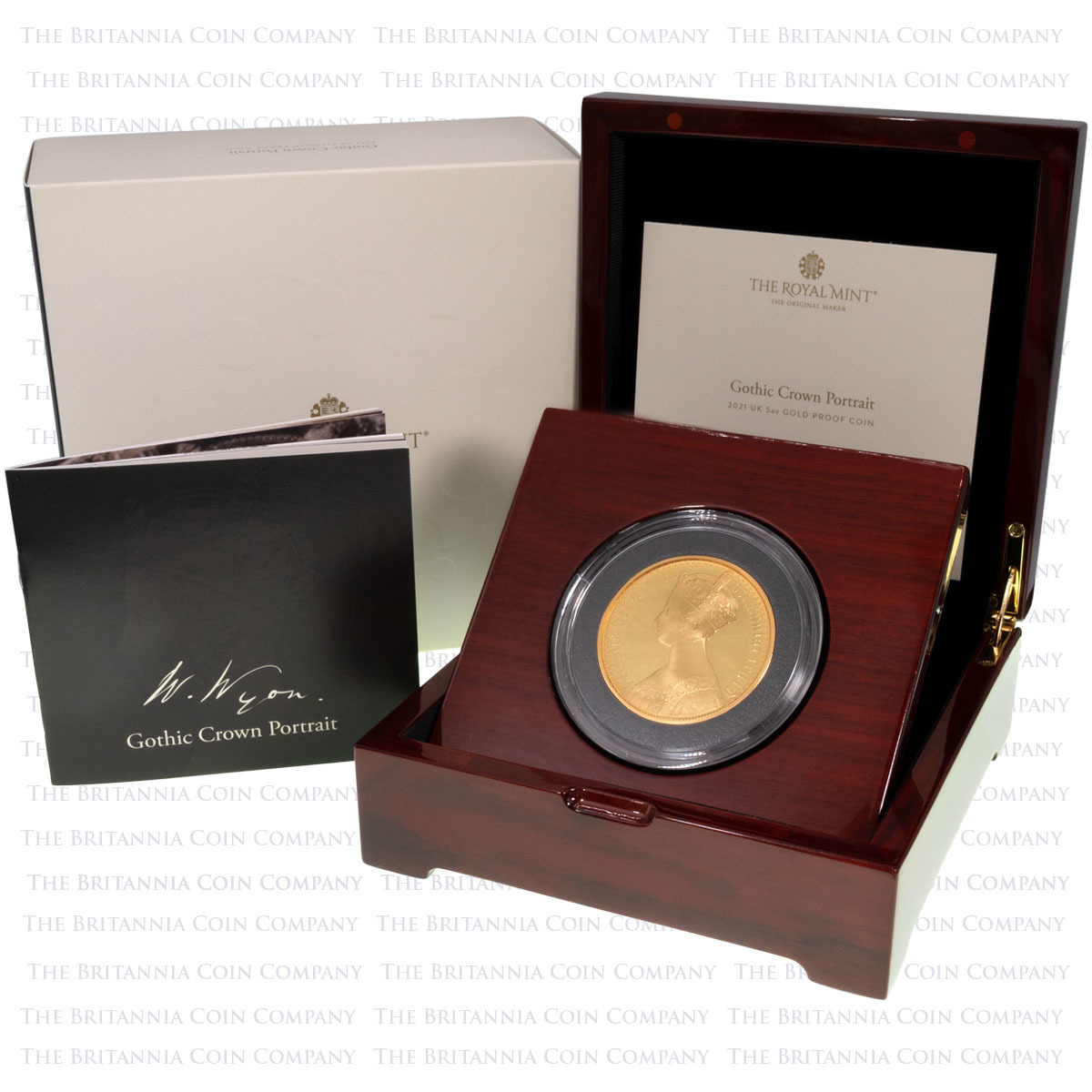 UK21GOG5 2021 Great Engravers Gothic Portrait Five Ounce Gold Proof Coin Boxed