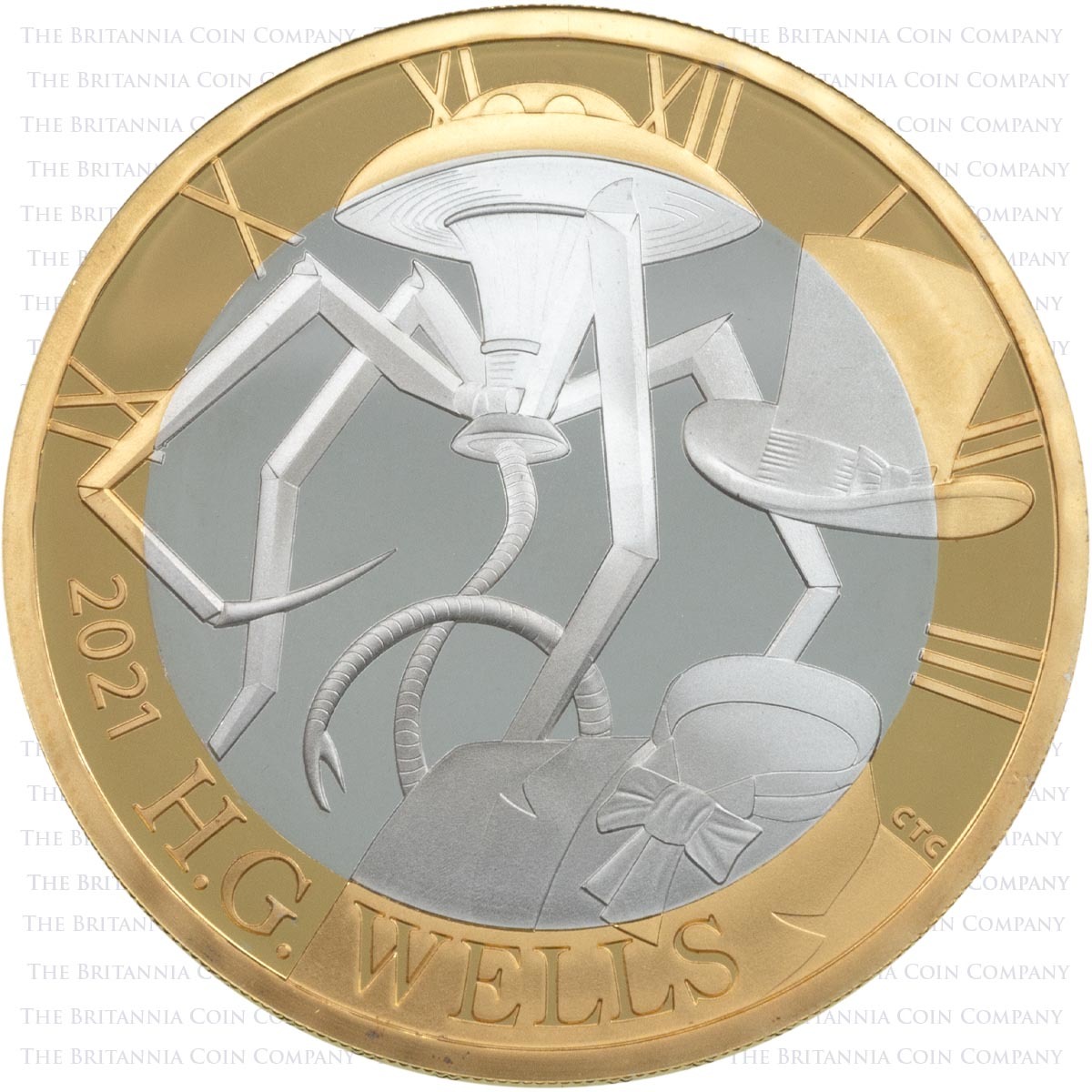 UK21HGSP 2021 H G Wells Science Fiction Two Pound Silver Proof Coin Reverse