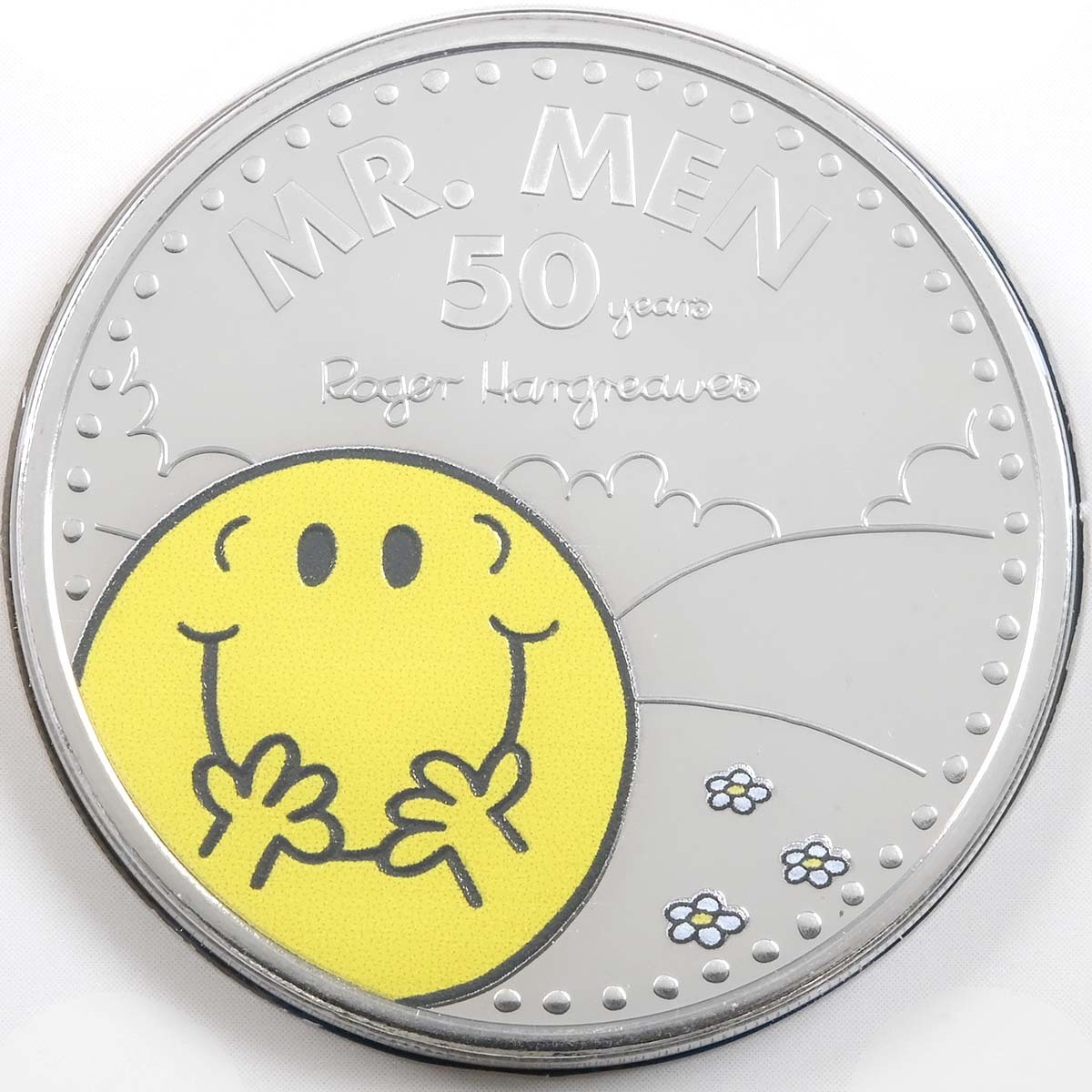 UK21M1BC1 2021 Mr Men Mr Happy Five Pound Crown Coloured Brilliant Uncirculated Coin In Folder Reverse