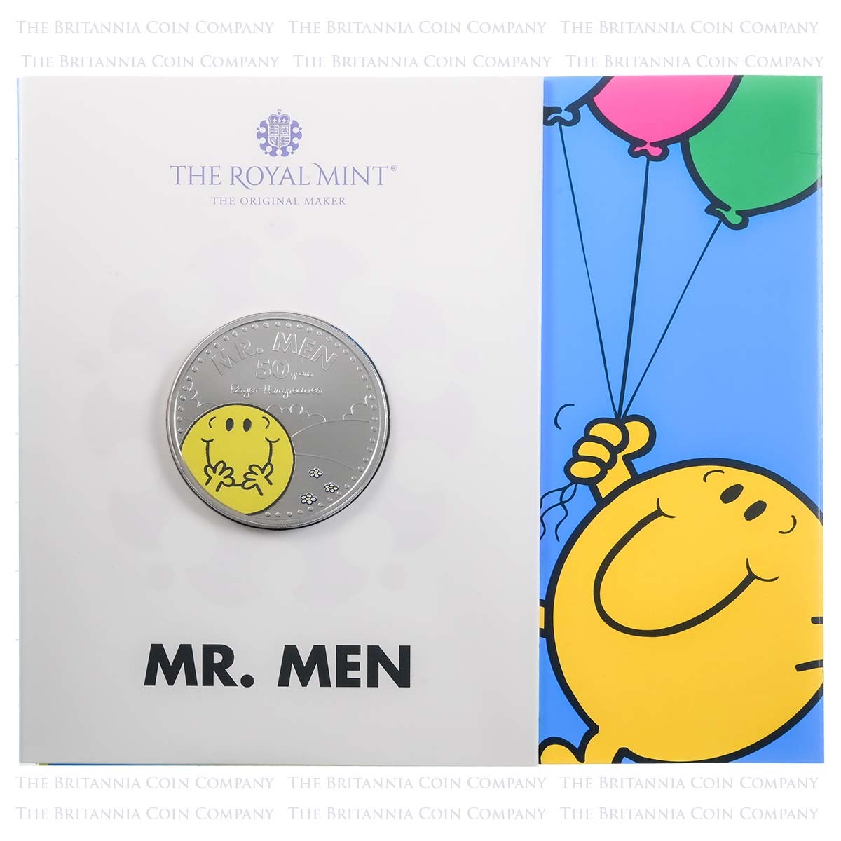 UK21M1BC1 2021 Mr Men Mr Happy Five Pound Crown Coloured Brilliant Uncirculated Coin In Folder