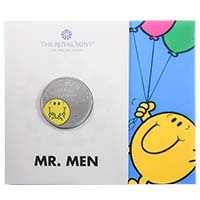UK21M1BC1 2021 Mr Men Mr Happy Five Pound Crown Coloured Brilliant Uncirculated Coin In Folder Thumbnail