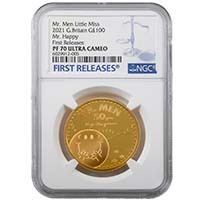 UK21M1GP 2021 Mr Happy 1 Ounce Gold Proof PF 70 First Releases Thumbnail