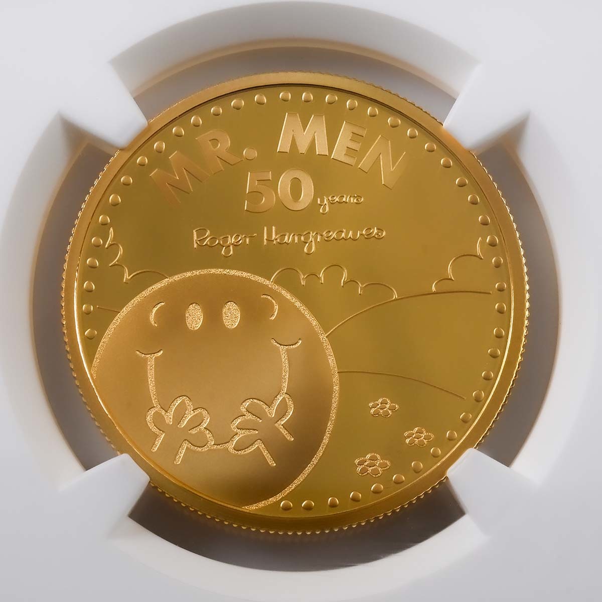 UK21M1GP 2021 Mr Happy 1 Ounce Gold Proof PF 70 First Releases Reverse