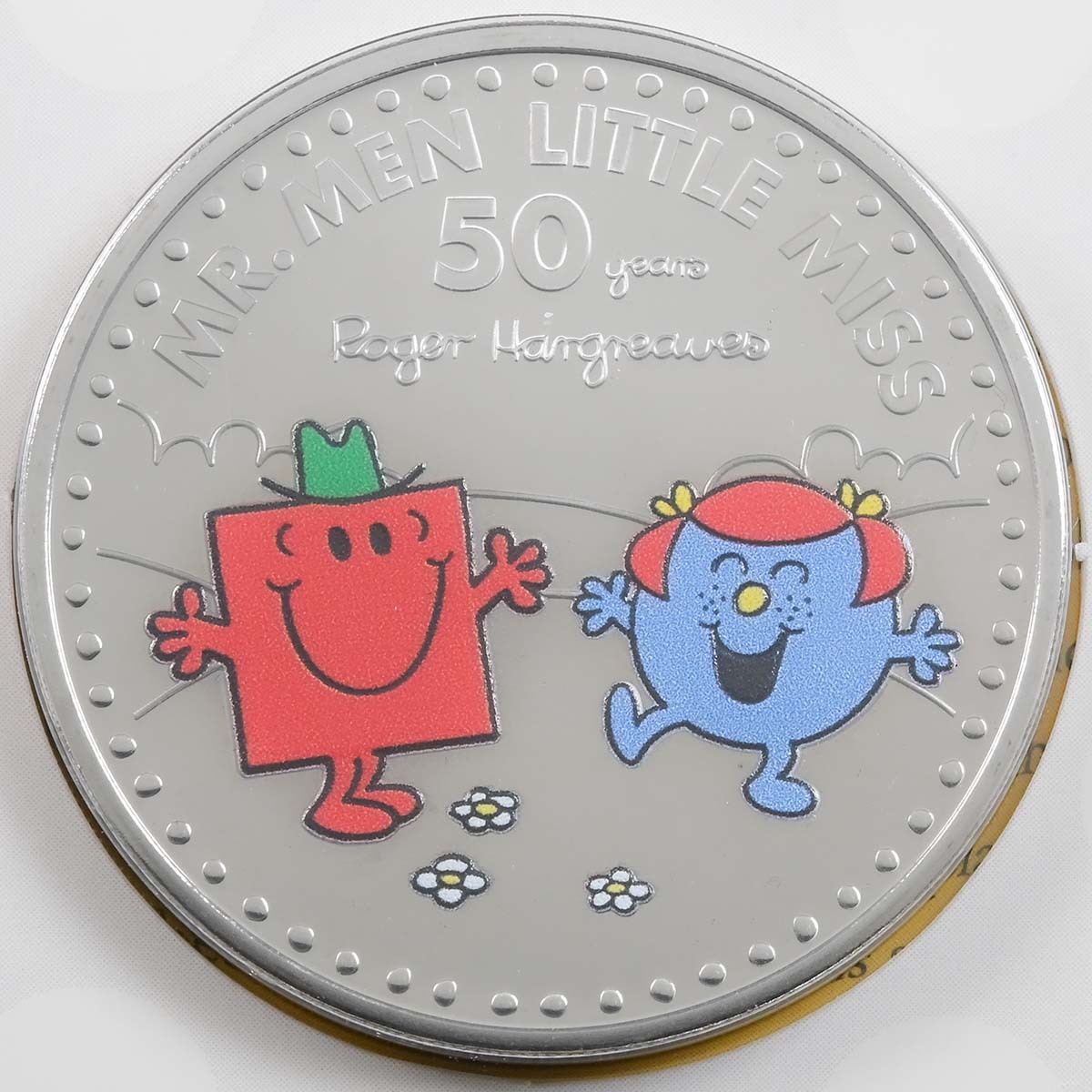 UK21M2BC1 2021 Mr Men Mr Strong And Little Miss Giggles Five Pound Crown Coloured Brilliant Uncirculated Coin In Folder Reverse