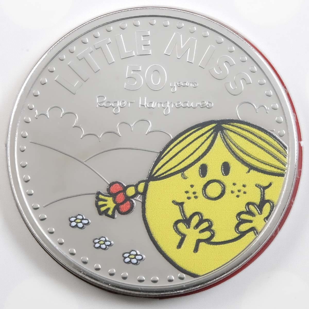 UK21M3BC1 2021 Mr Men Little Miss Sunshine Five Pound Crown Coloured Brilliant Uncirculated Coin In Folder Reverse