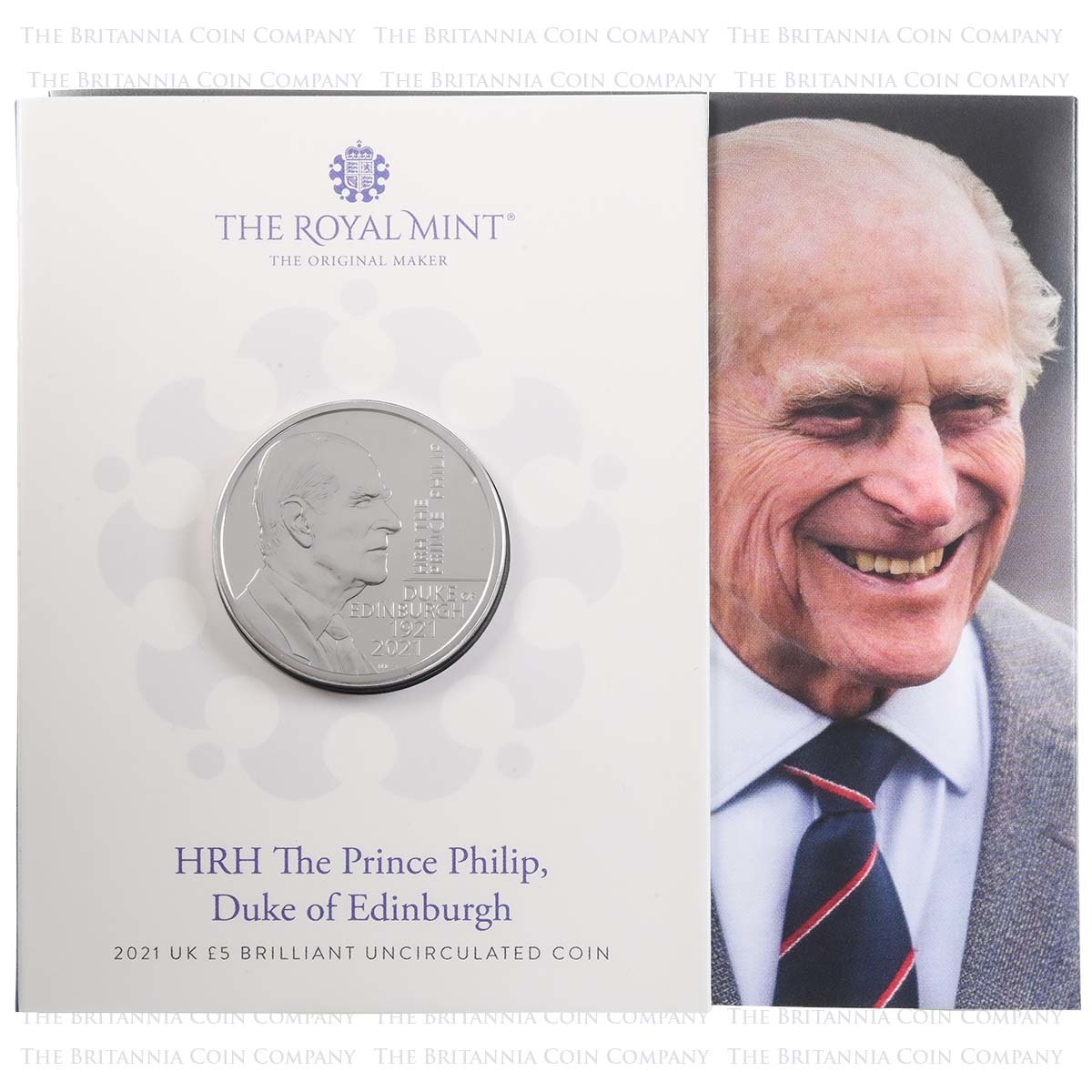 UK21PMBU 2021 Prince Philip Duke Of Edinburgh Memorial £5 Crown Brilliant Uncirculated In Folder Packaging