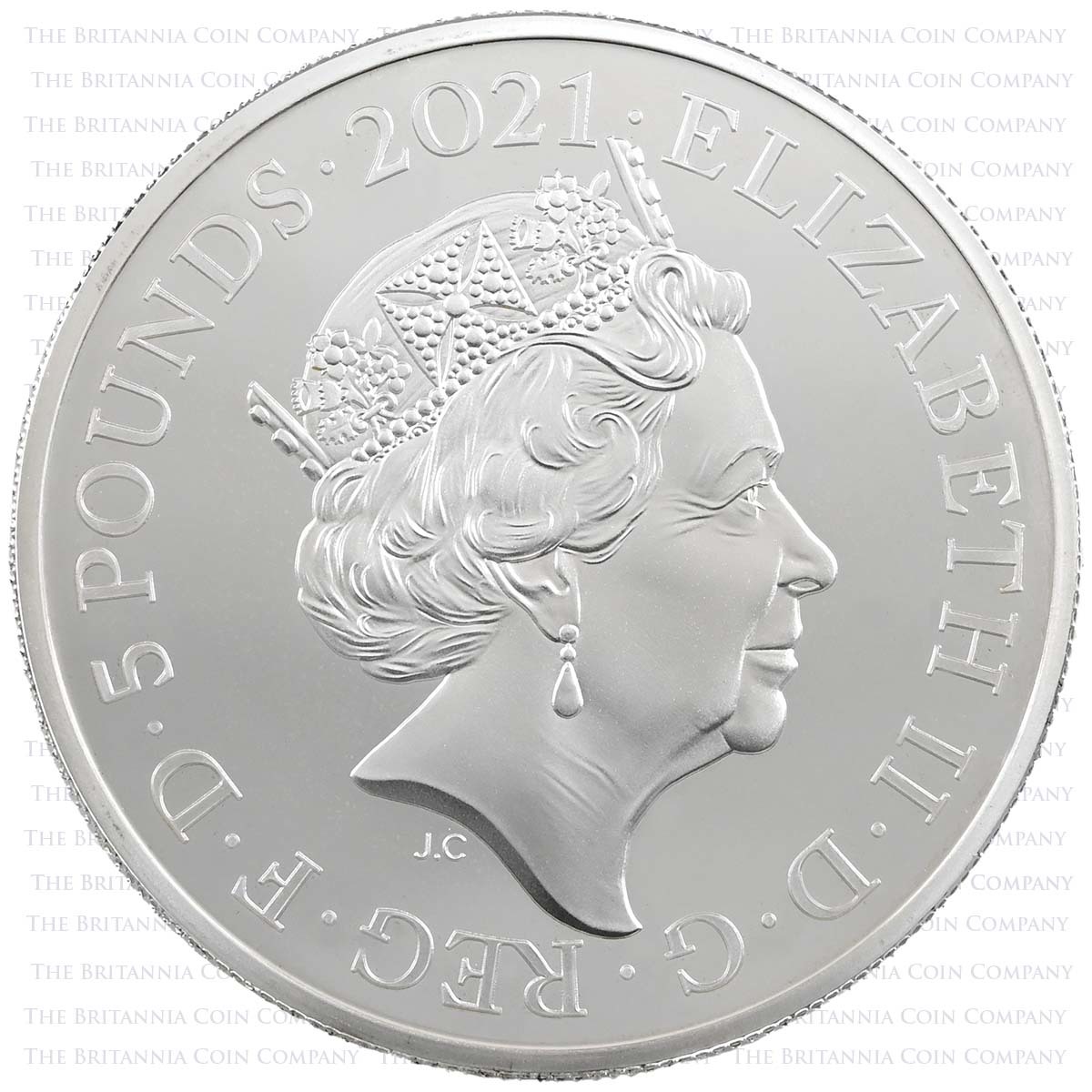 UK21PMPF 2021 Prince Philip Memorial £5 Crown Piedfort Silver Proof Obverse