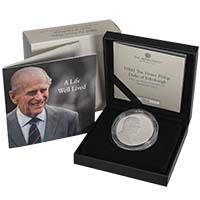 UK21PMPF 2021 Prince Philip Duke Of Edinburgh Memorial £5 Crown Piedfort Silver Proof Coin Thumbnail