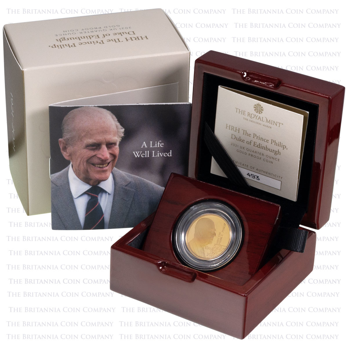 UK21PMQG 2021 Prince Philip Duke Of Edinburgh Quarter Ounce Gold Proof Coin Boxed