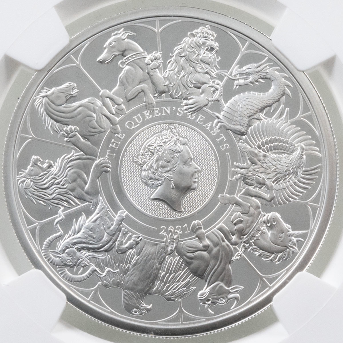 UK21QBSP 2021 Queen's Beasts Completer One Ounce Silver Proof Coin NGC Graded PF 70 Ultra Cameo First Releases Reverse