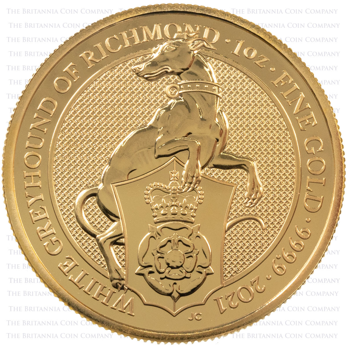 2021 Queen's Beasts White Greyhound Of Richmond One Ounce Gold Bullion Coin Reverse