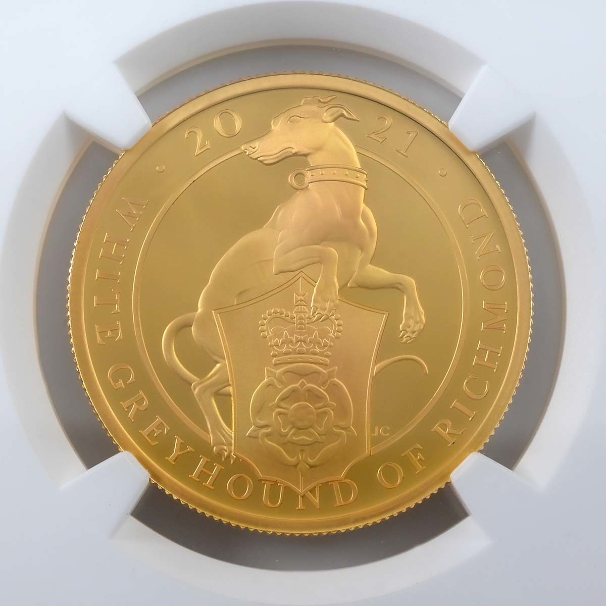 2021 Queen’s Beasts White Greyhound of Richmond 1 Ounce Gold Proof PF 70 Reverse