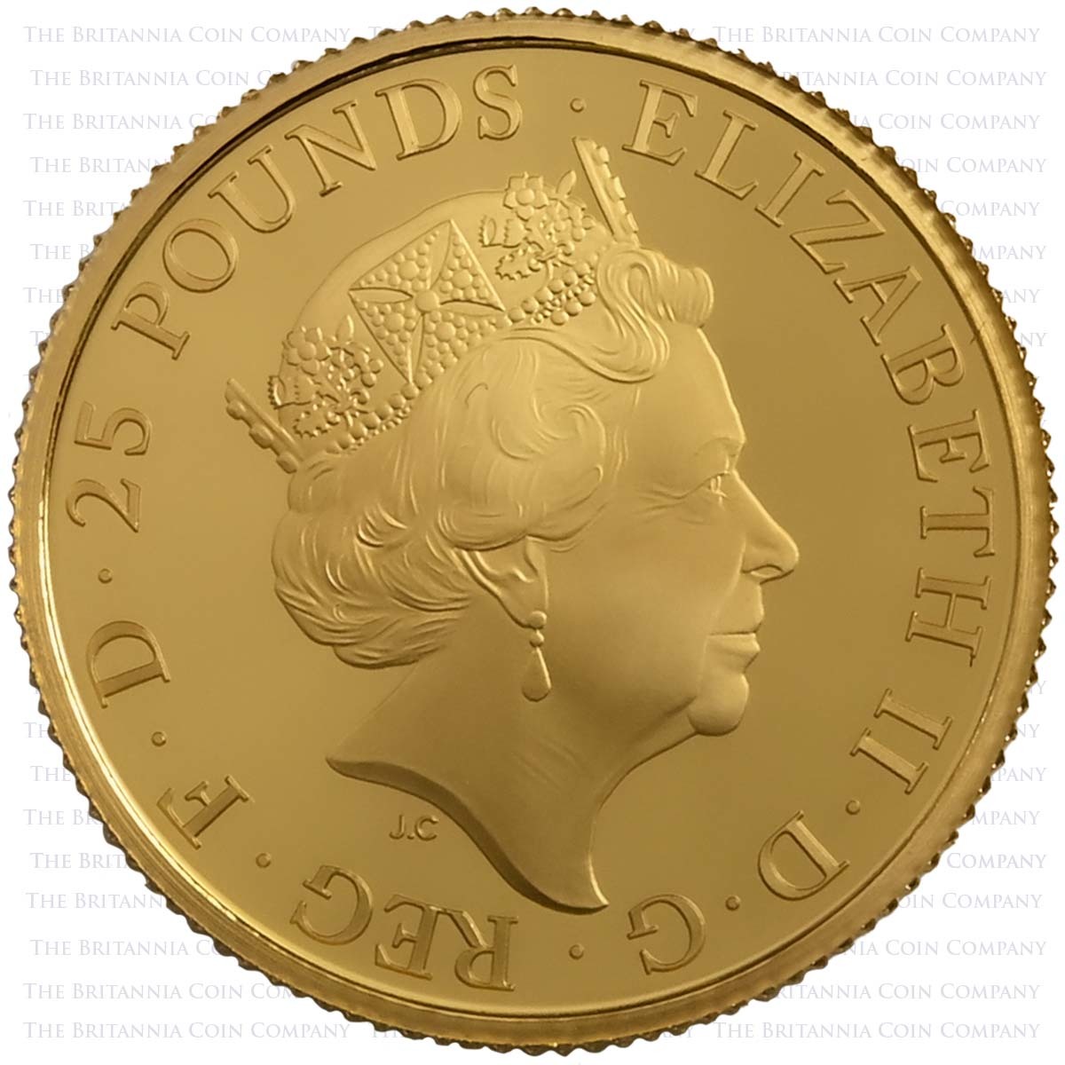 UK21QWQO 2021 Queen's Beasts White Greyhound Of Richmond Quarter Ounce Gold Proof Coin Obverse