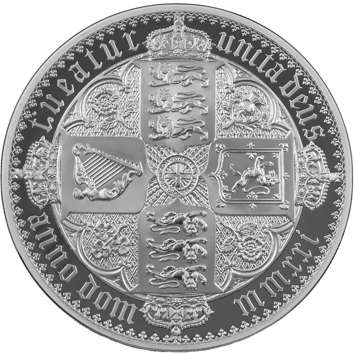 UK21R1ST 2021 Gothic Quartered Arms 1 Kilo Silver Proof Great Engravers Reverse