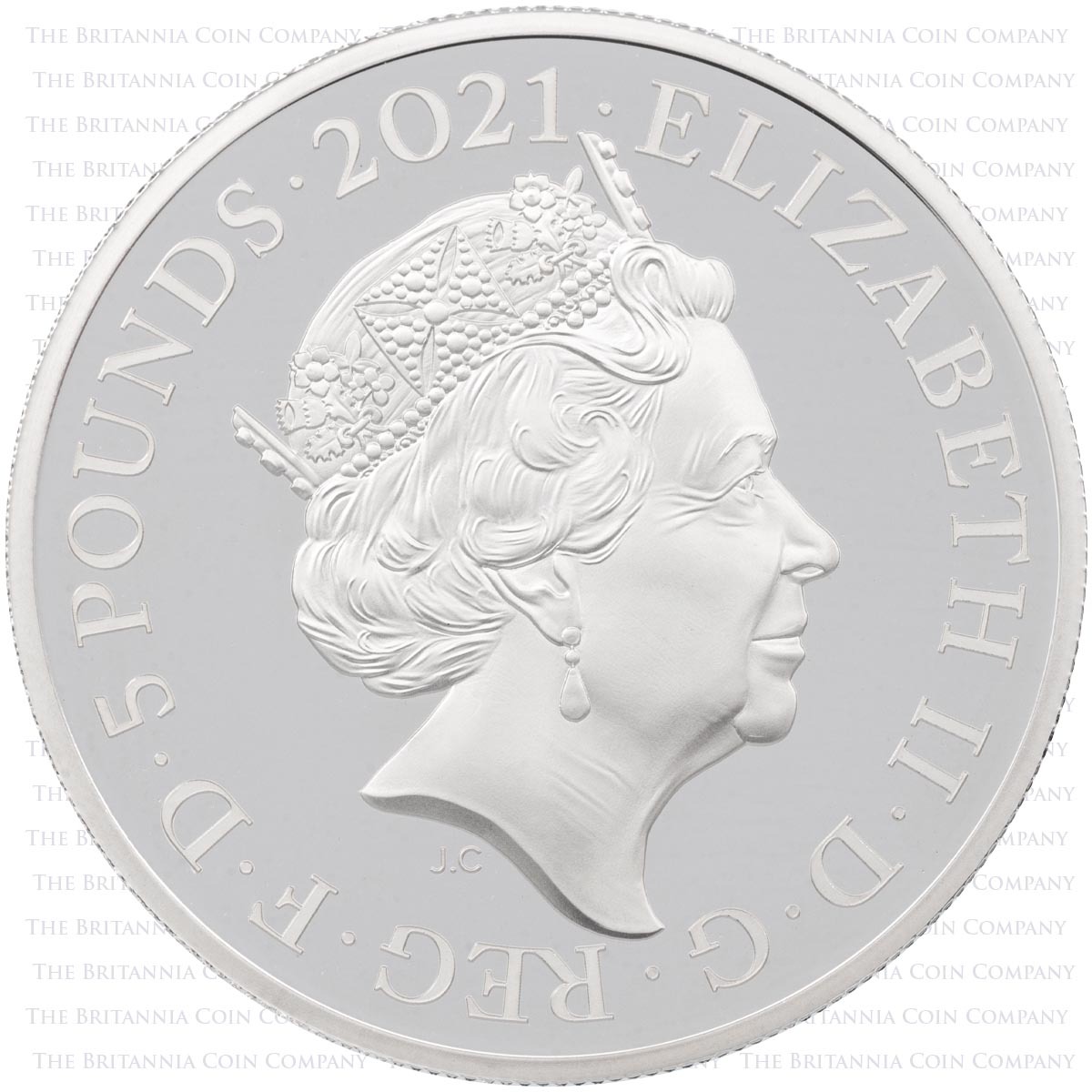 Obverse of UK21RDPF 2021 Remembrance Day Five Pound Crown Piedfort Silver Proof Coin