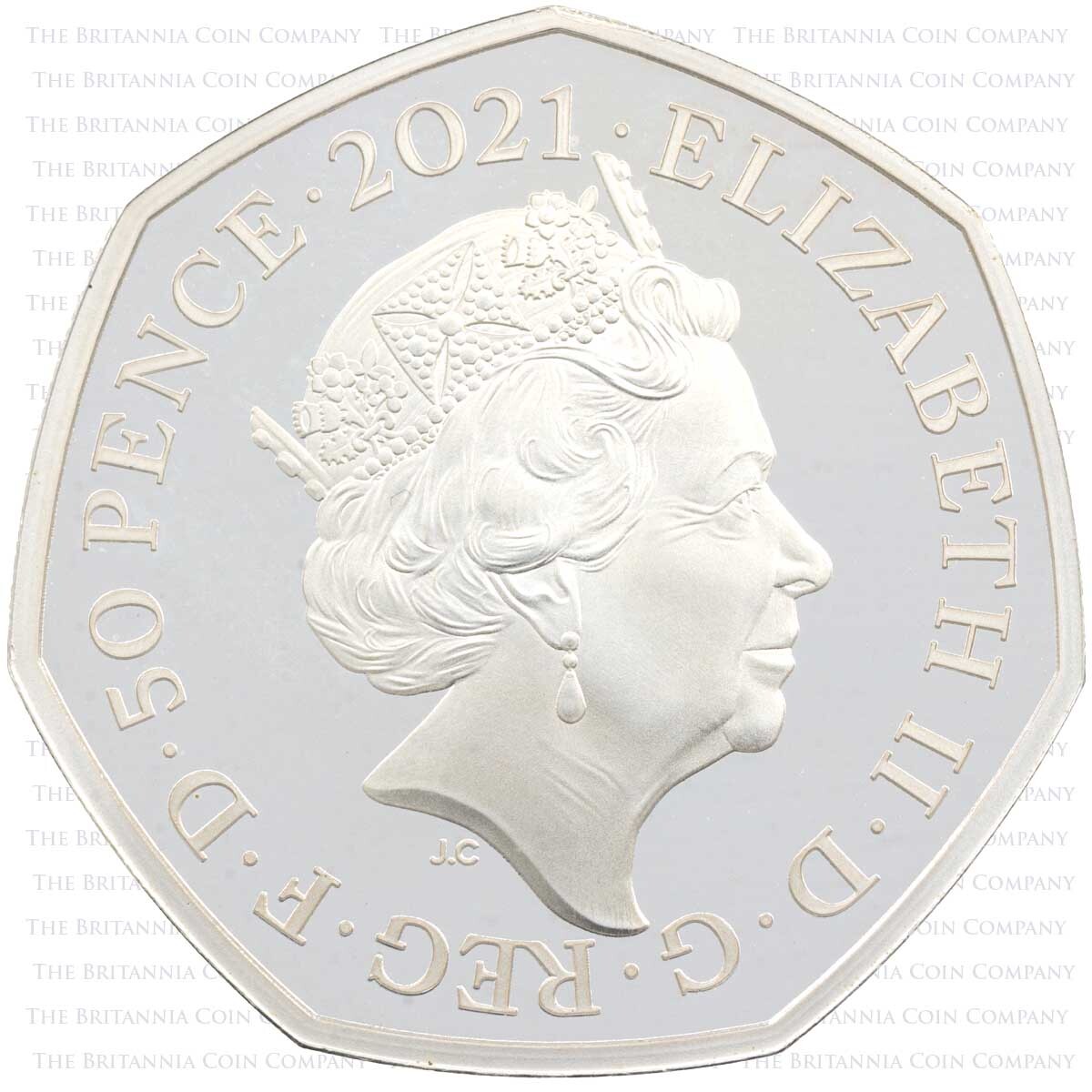 UK21TGSP 2021 Tigger Fifty Pence Coloured Silver Proof Winnie The Pooh Coin obverse