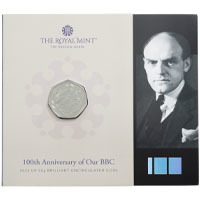 UK22BBBU 2022 British Broadcasting Corporation Fifty Pence Brilliant Uncirculated Coin In Folder Thumbnail