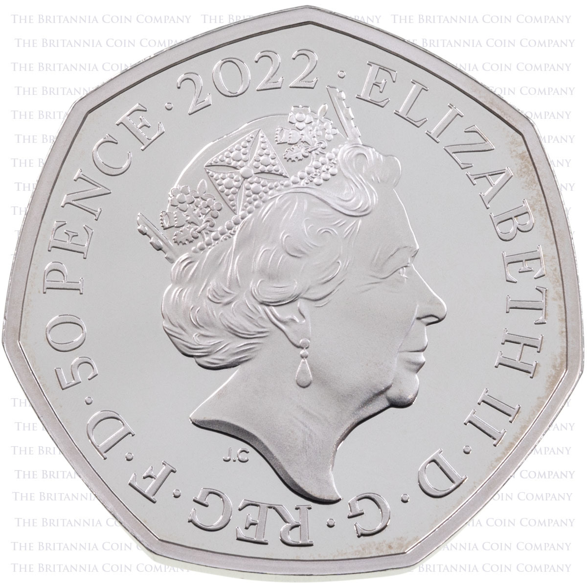 UK22BBPF 2022 BBC 100th Anniversary Fifty Pence Piedfort Silver Proof Coin Obverse