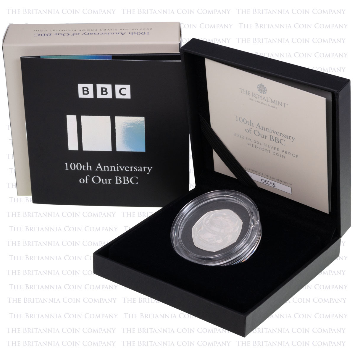 UK22BBPF 2022 BBC 100th Anniversary Fifty Pence Piedfort Silver Proof Coin Boxed