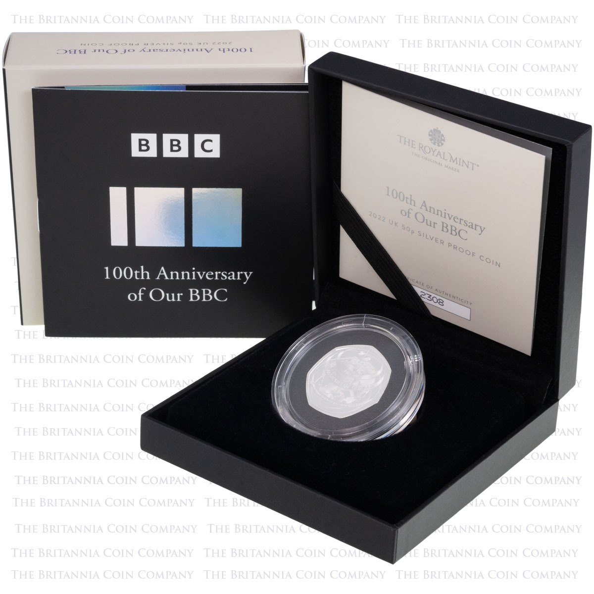 UK22BBSP 2022 BBC 100th Anniversary Fifty Pence Silver Proof Coin Boxed