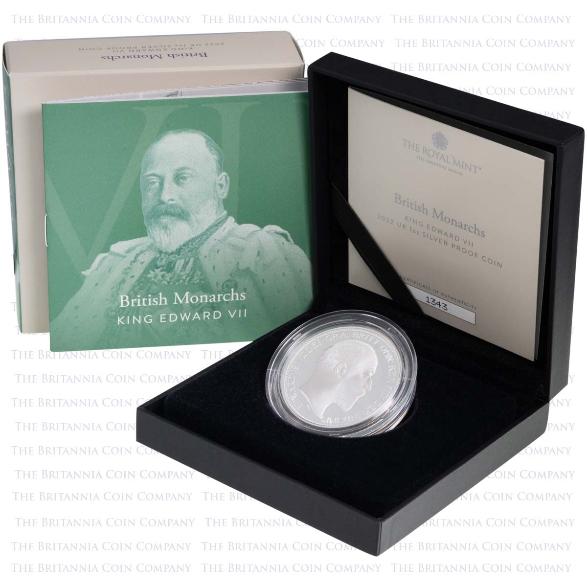 UK22E7S1O 2022 British Monarchs King Edward VII One Ounce Silver Proof Coin Boxed
