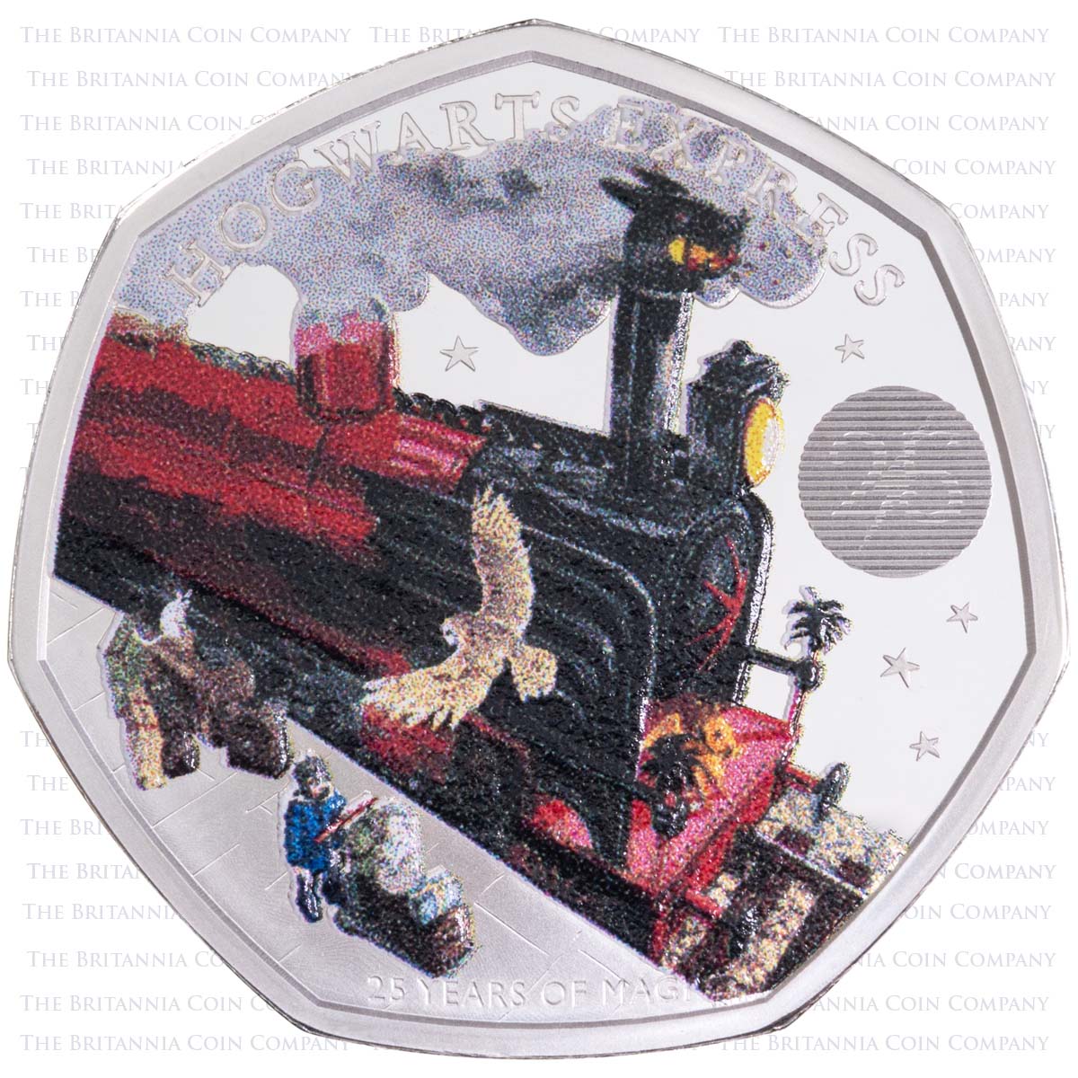 2022 Harry Potter Hogwarts Express Fifty Pence Coloured Silver Proof Coin Reverse