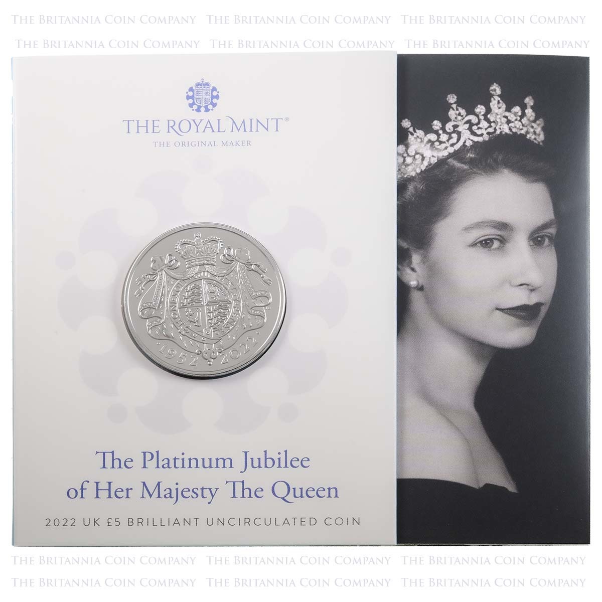 UK22PJBU 2022 Queen Elizabeth II Platinum Jubilee 70th Anniversary Five Pound Crown Brilliant Uncirculated Coin In Folder