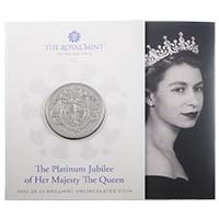 UK22PJBU 2022 Queen Elizabeth II Platinum Jubilee 70th Anniversary Five Pound Crown Brilliant Uncirculated Coin In Folder Thumbnail