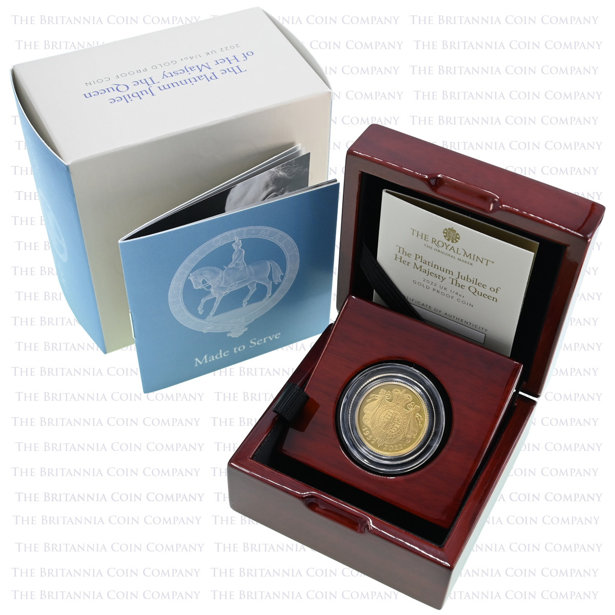 UKPJGQ 2022 Queen Elizabeth II Platinum Jubilee Gold Proof Quarter Ounce Coin Boxed
