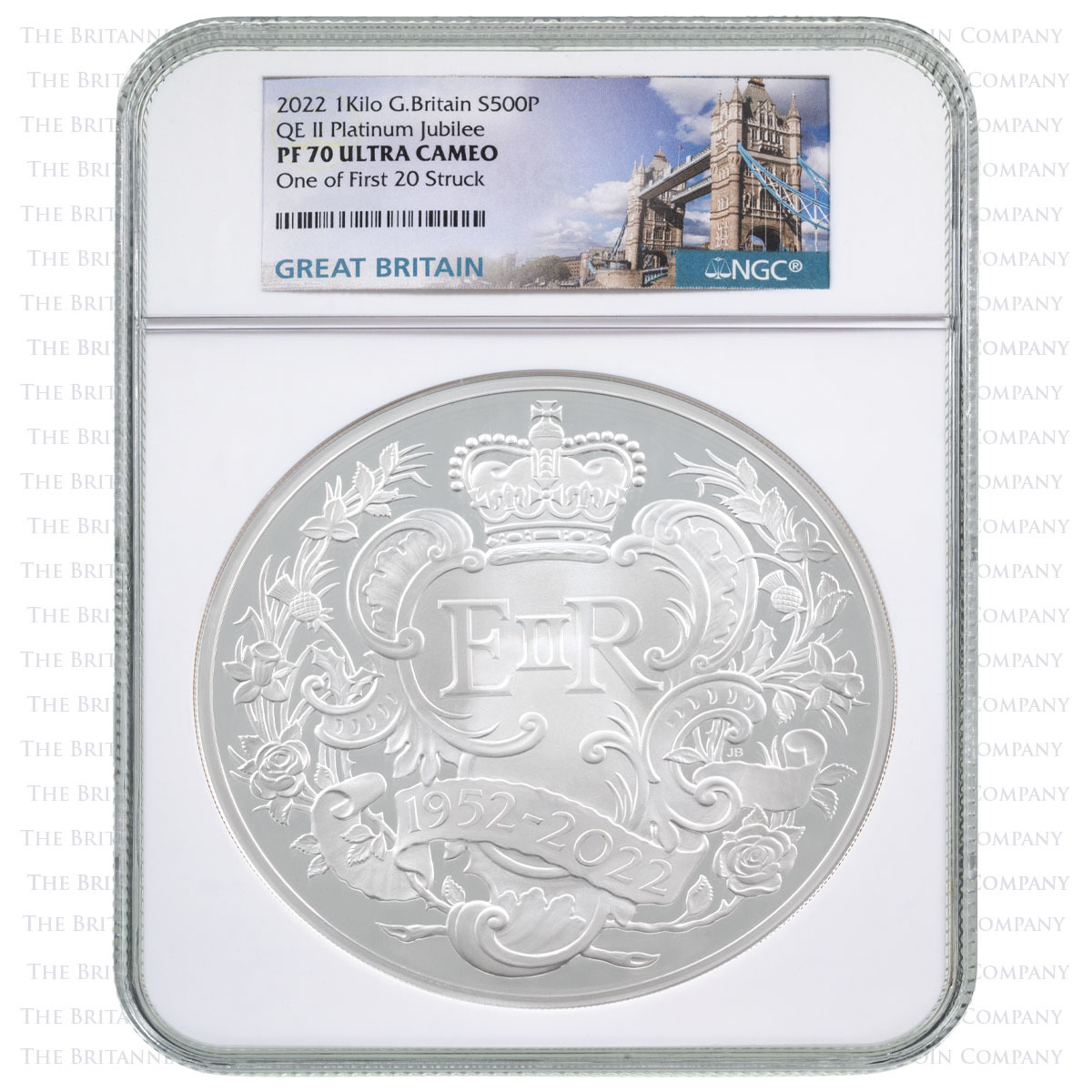 UK22PJKS 2022 Queen Elizabeth II Platinum Jubilee One Kilogram Silver Proof Coin NGC Graded PF 70 Ultra Cameo First 20 Struck Holder