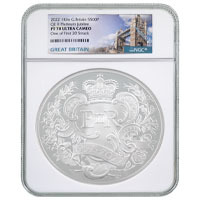 UK22PJKS 2022 Queen Elizabeth II Platinum Jubilee One Kilogram Silver Proof Coin NGC Graded PF 70 Ultra Cameo First 20 Struck Thumbnail