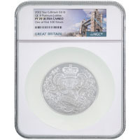 UK22PJS5 2022 Queen Elizabeth II Platinum Jubilee Five Ounce Silver Proof Coin NGC Graded PF 70 Ultra Cameo First 100 Struck Thumbnail