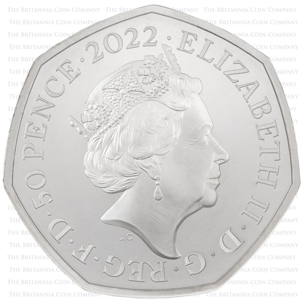 UK22PSFC 2022 50 Years Of Pride Fifty Pence Piedfort Silver Proof Coin Elizabeth II obverse