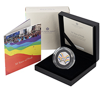 Pride 50p presentation thumbnail UK22PSFC 2022 50 Years Of Pride Fifty Pence Piedfort Silver Proof Coin