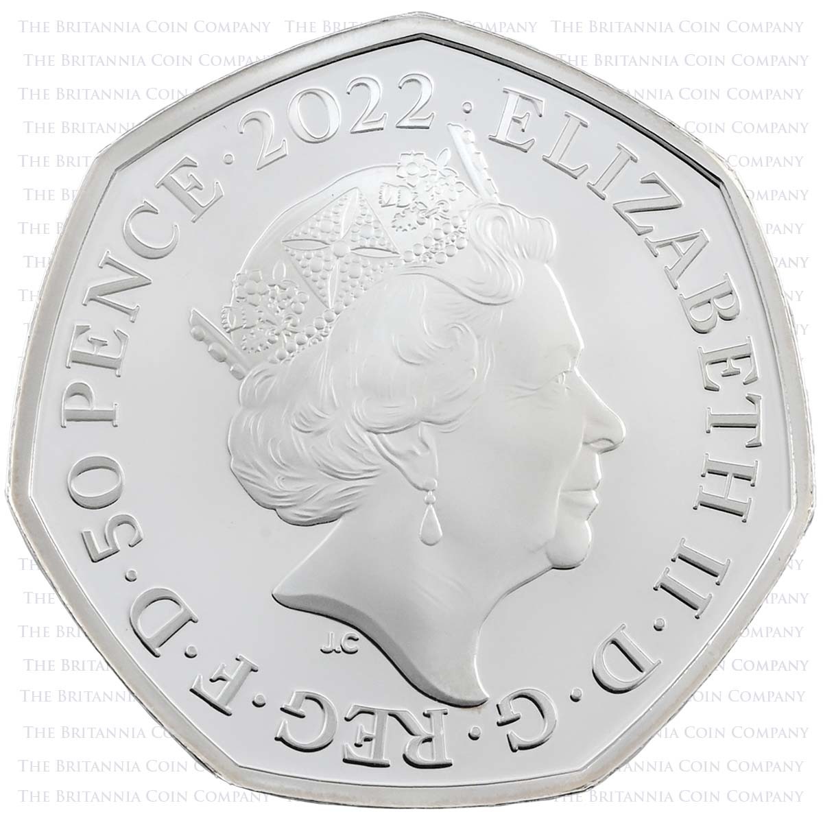 UK22PSPC 2022 50 Year Of Pride Fifty Pence Coloured Silver Proof Coin Obverse