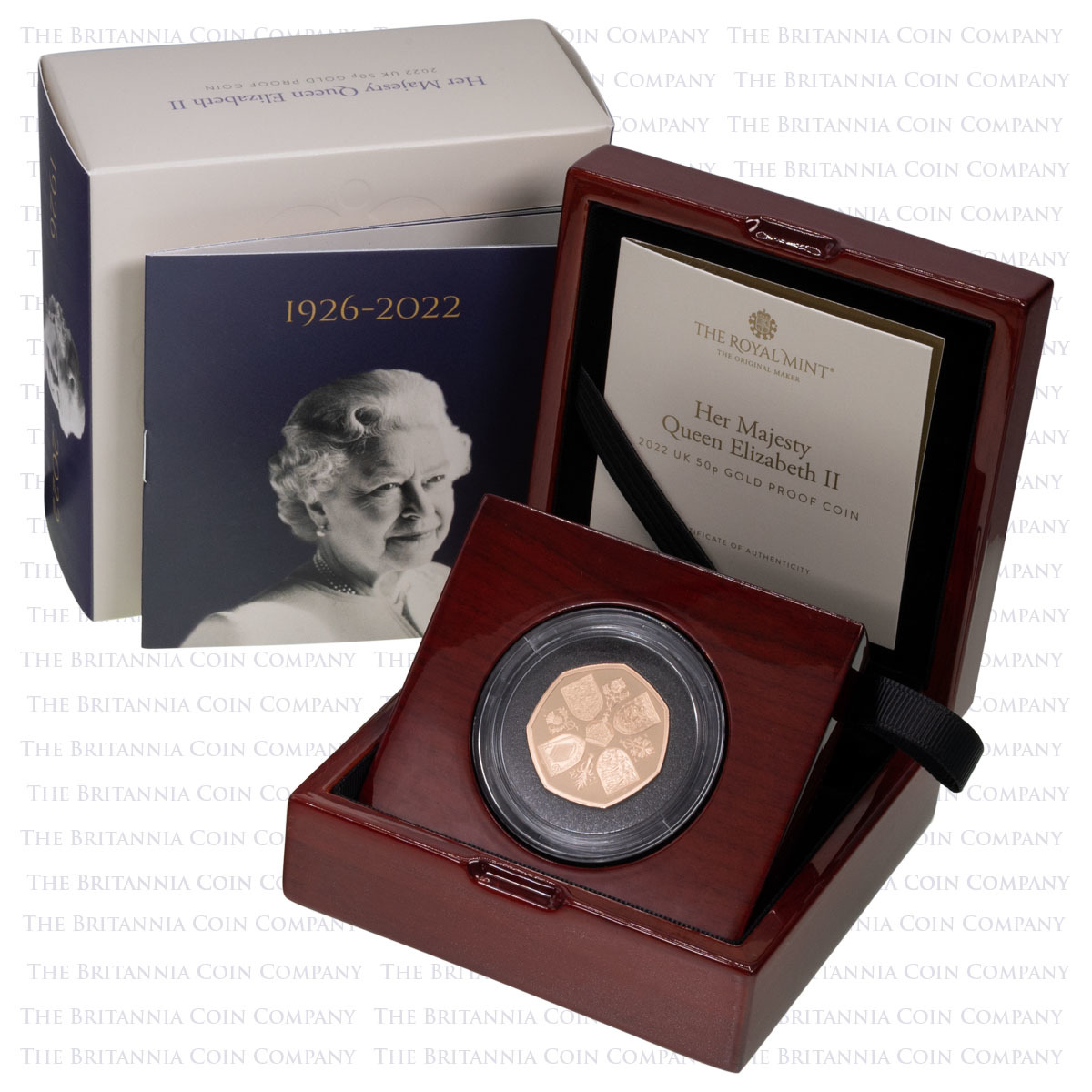 UK22Q50G 2022 Queen Elizabeth II Memorial Fifty Pence Gold Proof Coin Boxed