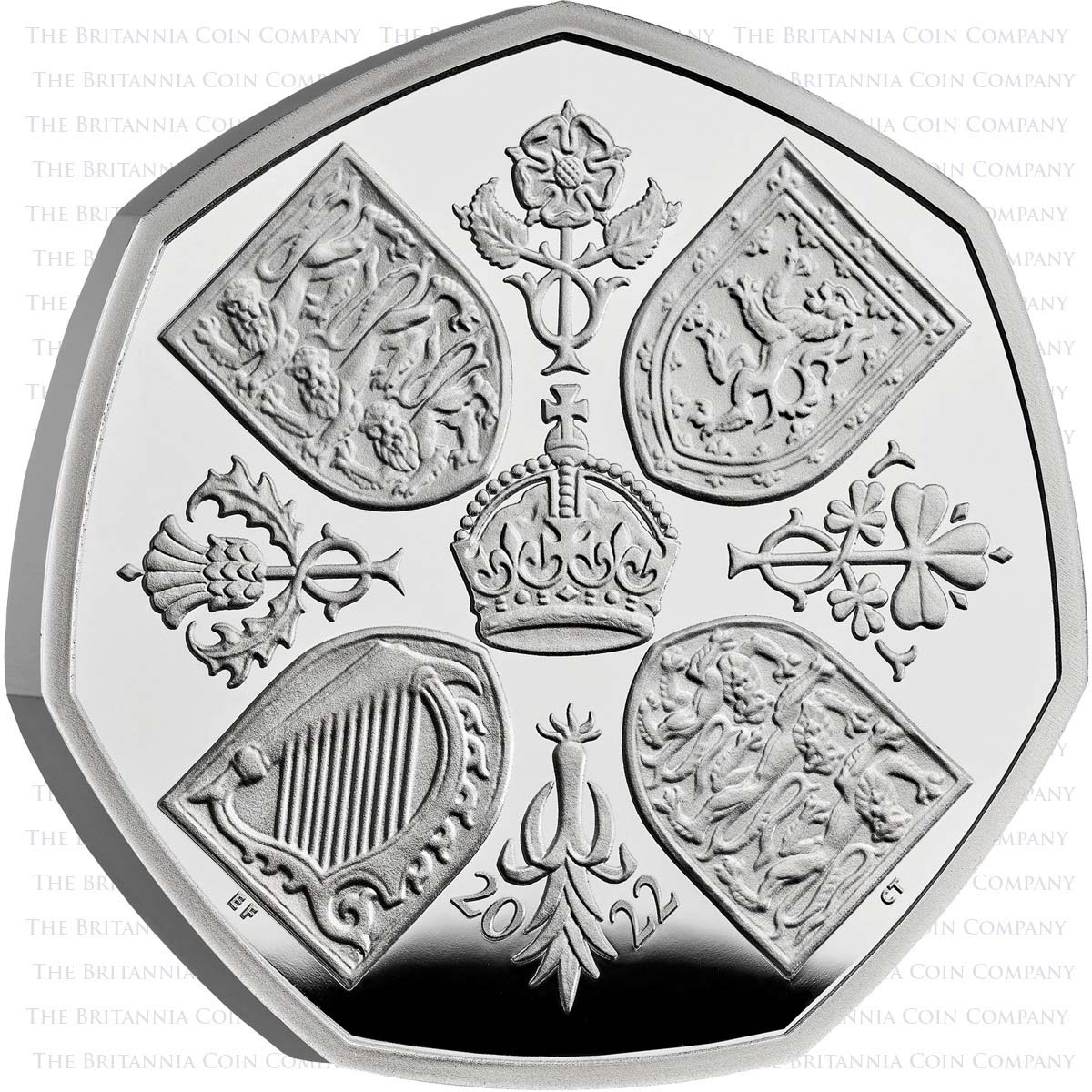UK22Q50PT 2022 Elizabeth II Memorial 50p Platinum Proof Reverse